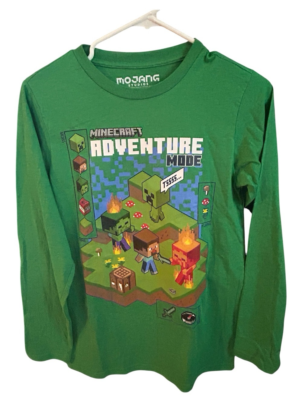 Minecraft Adventure Kids' Green Long-Sleeve Tee SZ L NWT Casual Back 2 School